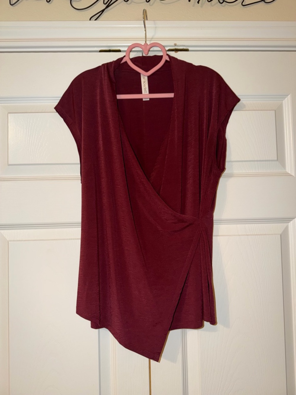 Dear Scarlett Women’s Surplice Draped Short-Sleeve Blouse - Burgundy